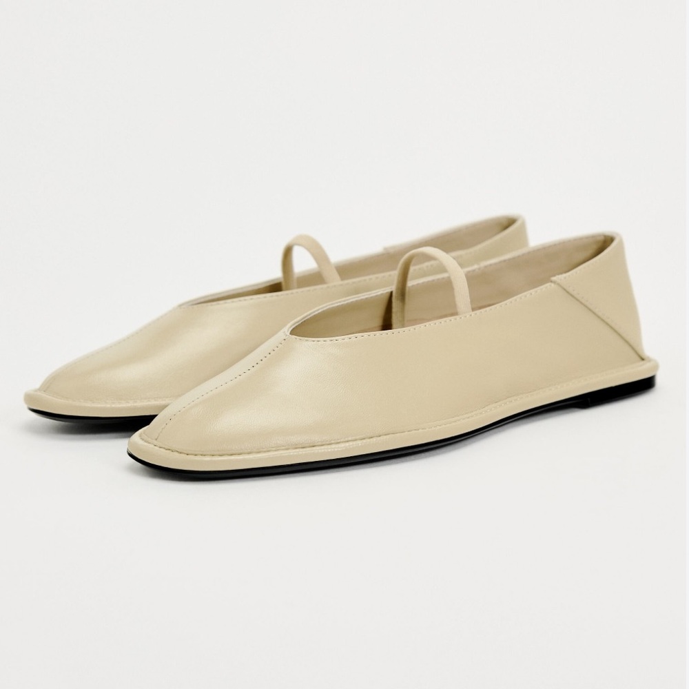 ZARA beige leather ballet flats